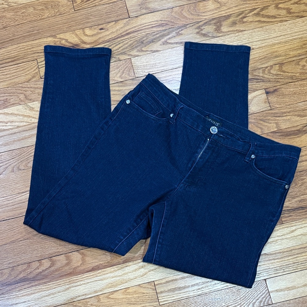 VENUS Women's Dark Blue Jeans Crystal sparkle hardware and button.
